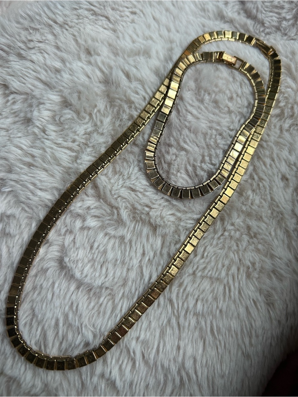 Vintage Monet Gold plated Box Link Necklace and Bracelet Set